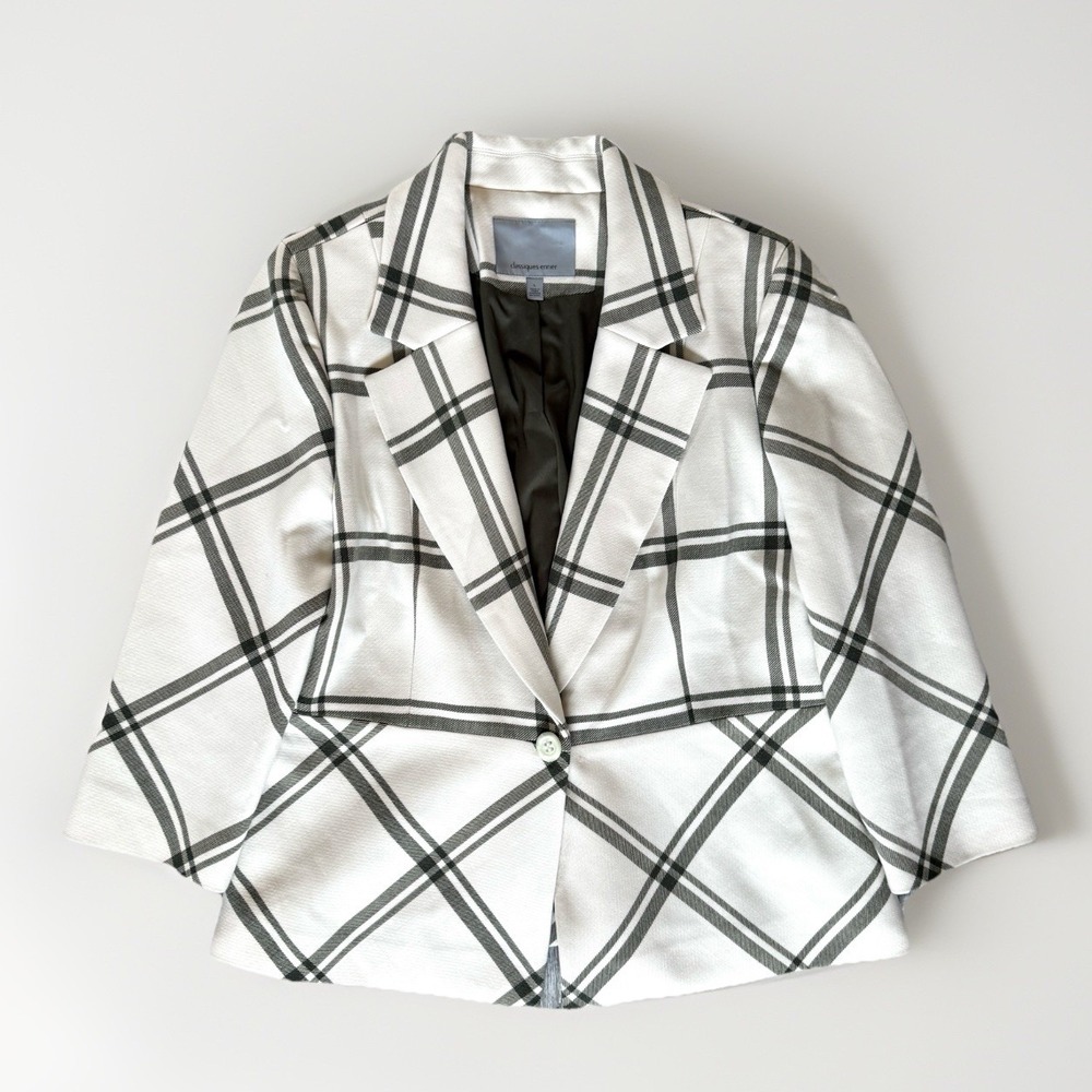 Classiques Entier Plaid Blazer Jacket L Peplum Hem Wool Blend Career Chic Office